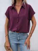 Camisa Casual de Manga Murciélago con Botones Frontales