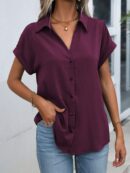 Camisa Casual de Manga Murciélago con Botones Frontales