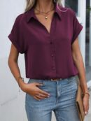 Camisa Casual de Manga Murciélago con Botones Frontales