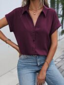 Camisa Casual de Manga Murciélago con Botones Frontales