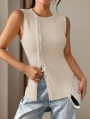 Top Tejido Slim Fit Casual con Botones Frontales