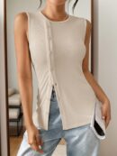 Top Tejido Slim Fit Casual con Botones Frontales