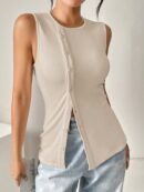 Top Tejido Slim Fit Casual con Botones Frontales