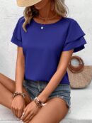 Camisa Casual de Verano con Mangas de Volantes en Color Sólido