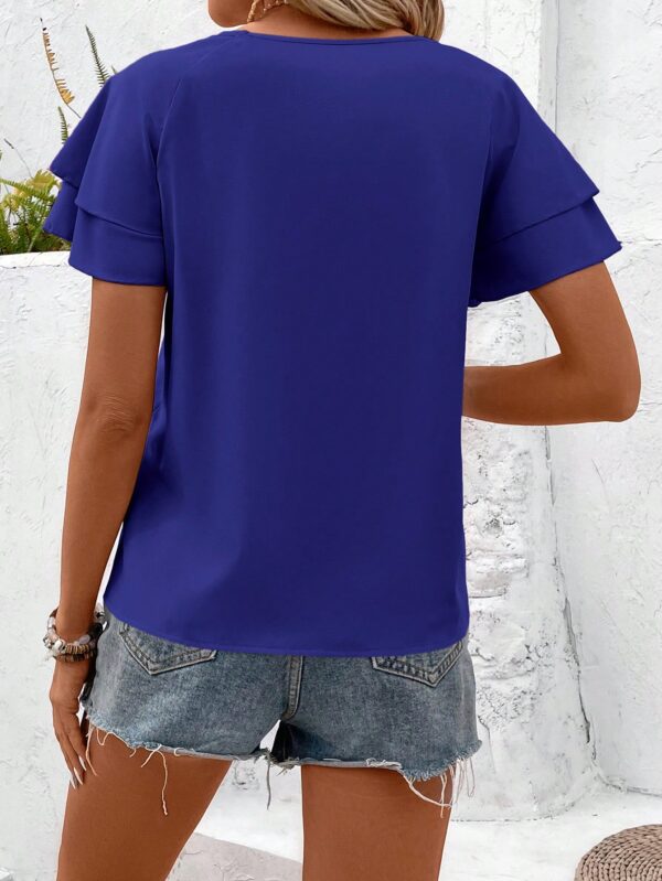 Camisa Casual de Verano con Mangas de Volantes en Color Sólido - Image 50