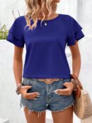 Camisa Casual de Verano con Mangas de Volantes en Color Sólido