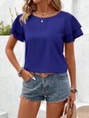 Camisa Casual de Verano con Mangas de Volantes en Color Sólido
