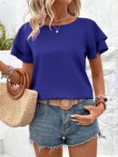 Camisa Casual de Verano con Mangas de Volantes en Color Sólido