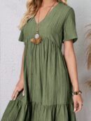 Vestido Vacacional con Cuello en V y Dobladillo Volanteado