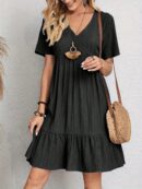 Vestido Vacacional con Cuello en V y Dobladillo Volanteado