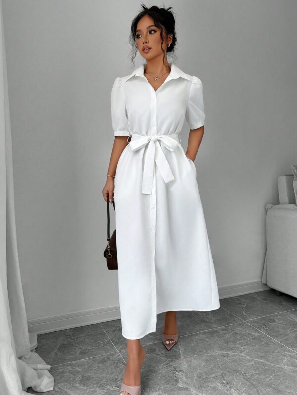 Vestido Camisero de Verano con Manga Puff y Cinturón - Image 6
