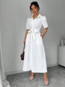Vestido Camisero de Verano con Manga Puff y Cinturón