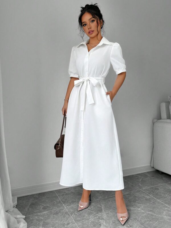 Vestido Camisero de Verano con Manga Puff y Cinturón - Image 8