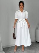 Vestido Camisero de Verano con Manga Puff y Cinturón