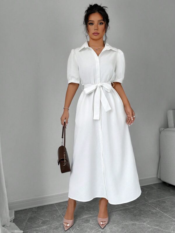 Vestido Camisero de Verano con Manga Puff y Cinturón - Image 9