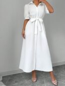 Vestido Camisero de Verano con Manga Puff y Cinturón