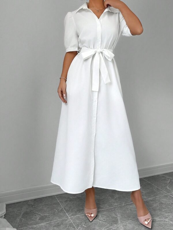 Vestido Camisero de Verano con Manga Puff y Cinturón - Image 10