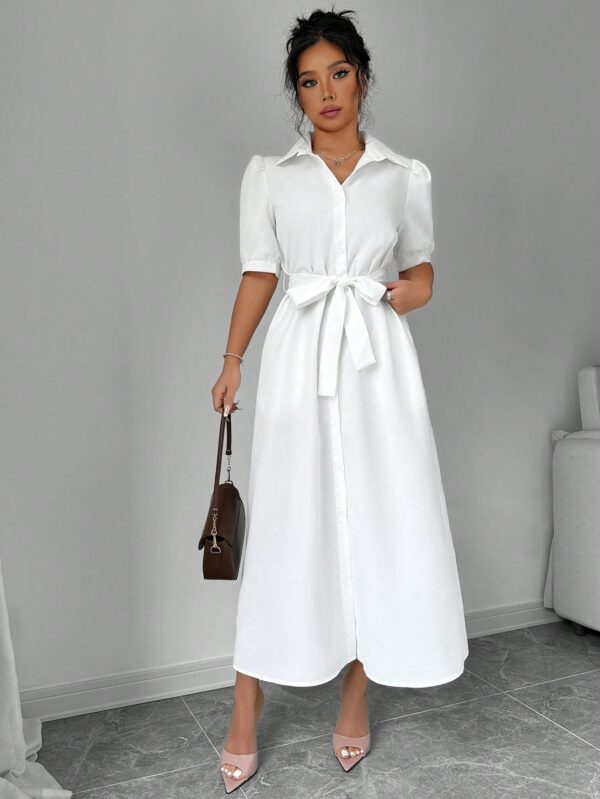 Vestido Camisero de Verano con Manga Puff y Cinturón - Image 11