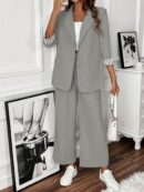 Conjunto de Blazer y Pantalón a Rayas con Puños Dobladillos
