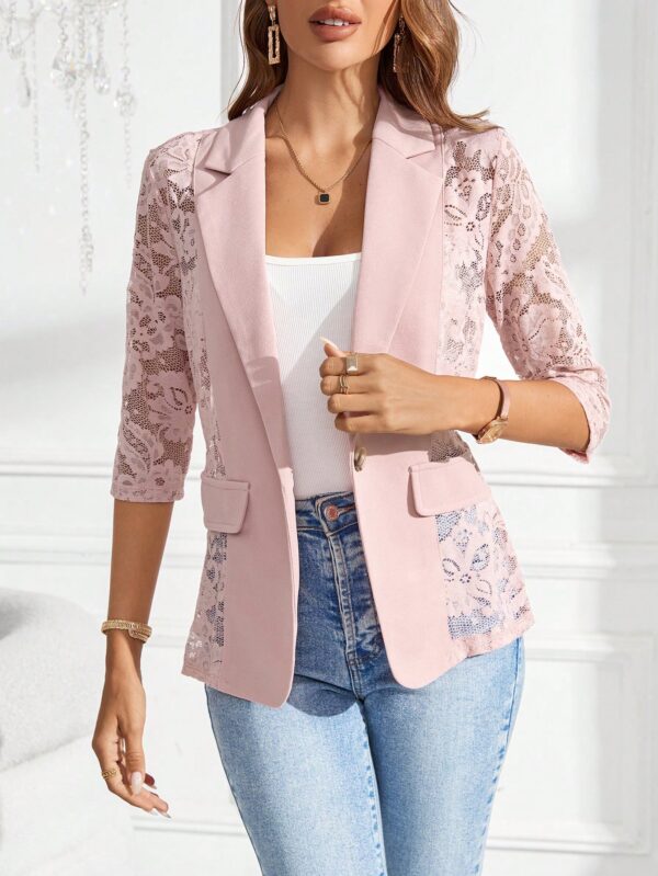Chaqueta Elegante con Detalles de Encaje y Botón Único - Image 24