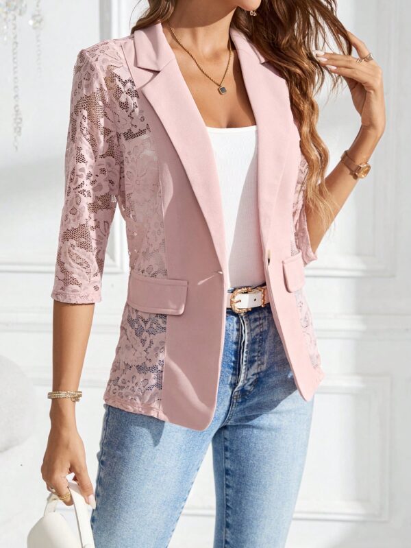 Chaqueta Elegante con Detalles de Encaje y Botón Único - Image 25