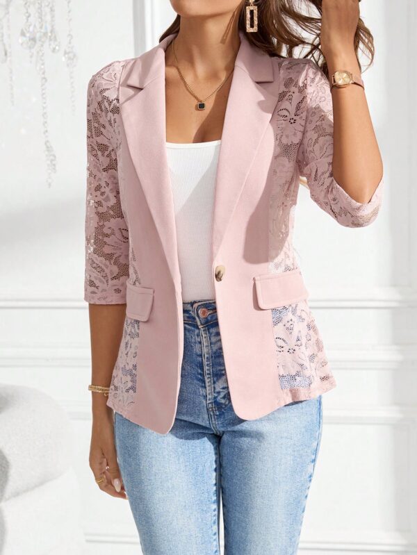 Chaqueta Elegante con Detalles de Encaje y Botón Único - Image 26