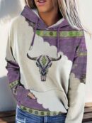 Buzo con Capucha, Estampado Animal Tribal y Bolsillo Canguro