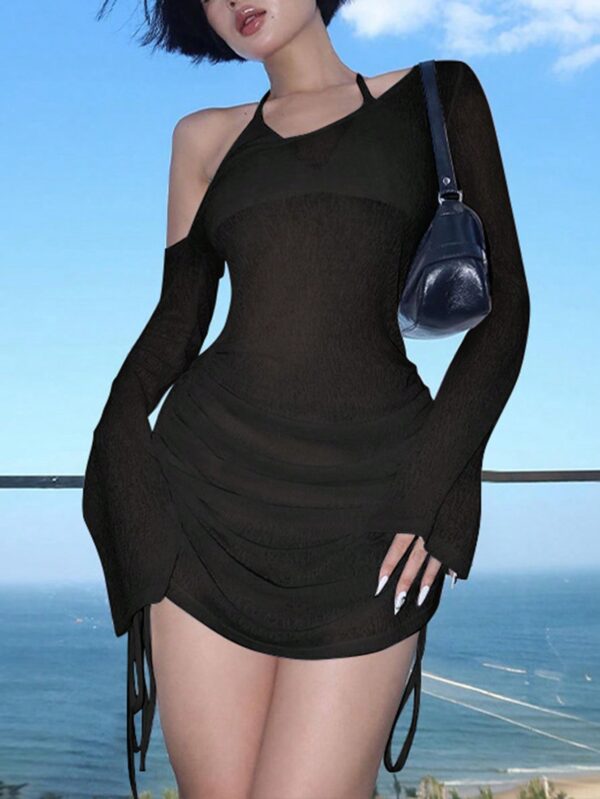 Vestido Asimétrico con Manga Acampanada y Cintura Alta - Image 5