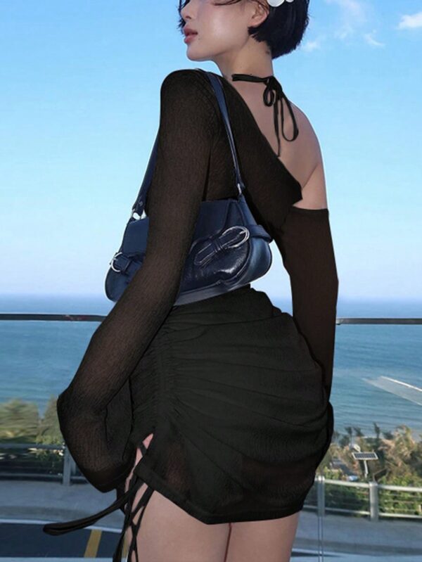 Vestido Asimétrico con Manga Acampanada y Cintura Alta - Image 6