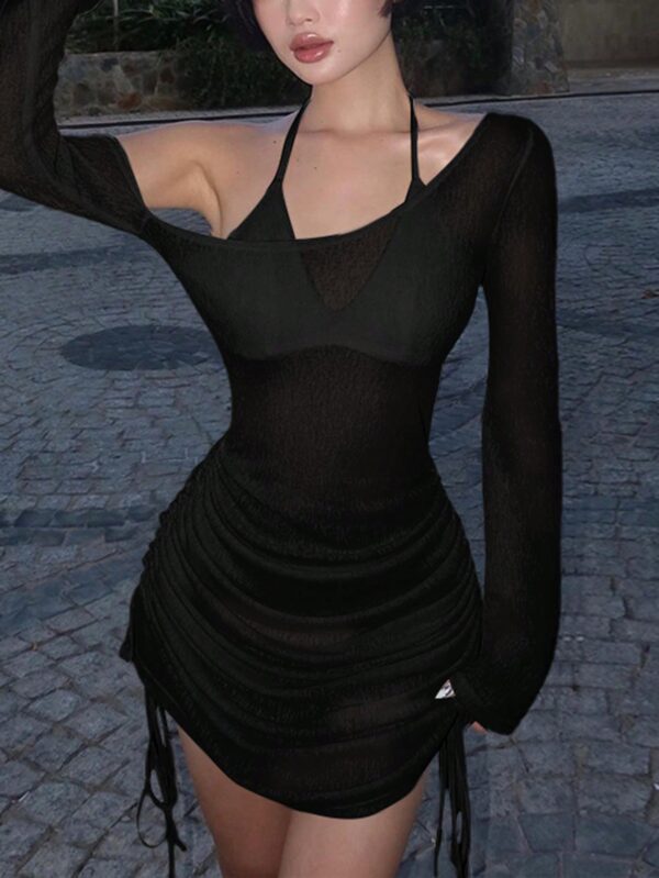 Vestido Asimétrico con Manga Acampanada y Cintura Alta - Image 8