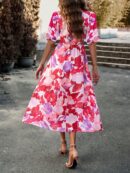 Vestido Maxi Estampado Floral con Cuello en V y Cintura Ajustable