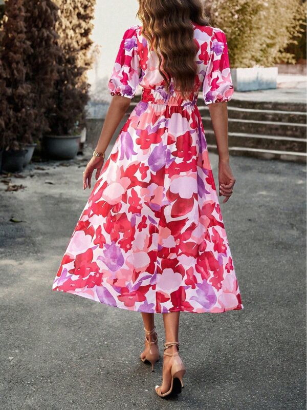Vestido Maxi Estampado Floral con Cuello en V y Cintura Ajustable - Image 2
