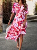 Vestido Maxi Estampado Floral con Cuello en V y Cintura Ajustable