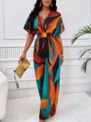 Mono Estampado Floral con Mangas Murciélago y Cinturón