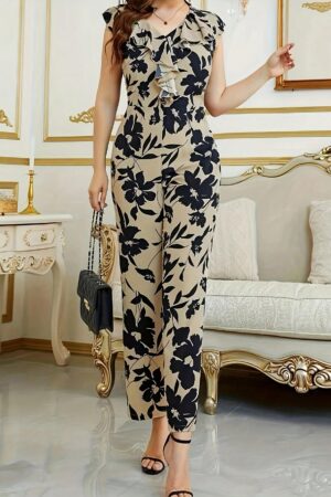 Mono Floral Elegante con Volantes y Cintura Alta