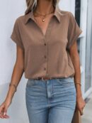 Camisa Casual de Manga Murciélago con Botones Frontales