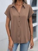 Camisa Casual de Manga Murciélago con Botones Frontales