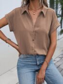 Camisa Casual de Manga Murciélago con Botones Frontales