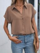 Camisa Casual de Manga Murciélago con Botones Frontales