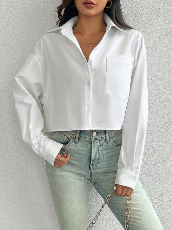 Camisa Casual Manga Larga con Bolsillo y Hombros Caídos - Image 11