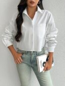 Camisa Casual Manga Larga con Bolsillo y Hombros Caídos