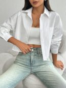 Camisa Casual Manga Larga con Bolsillo y Hombros Caídos