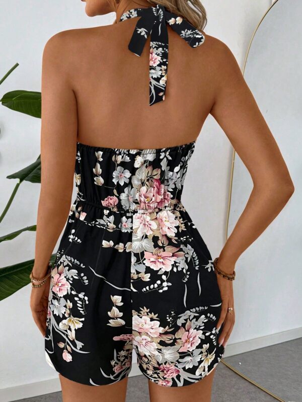 Mono Corto Estampado Floral de Verano con Espalda Descubierta - Image 2