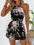 Mono Corto Estampado Floral de Verano con Espalda Descubierta