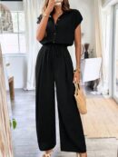 Mono Casual de Lino para Verano, Pierna Ancha y Cintura Elástica