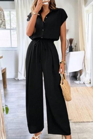 Mono Casual de Lino para Verano, Pierna Ancha y Cintura Elástica