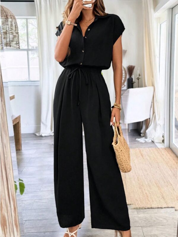 Mono Casual de Lino para Verano, Pierna Ancha y Cintura Elástica