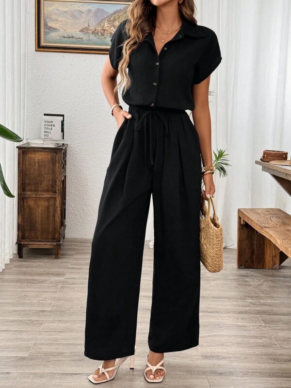 Mono Casual de Lino para Verano, Pierna Ancha y Cintura Elástica - Image 3
