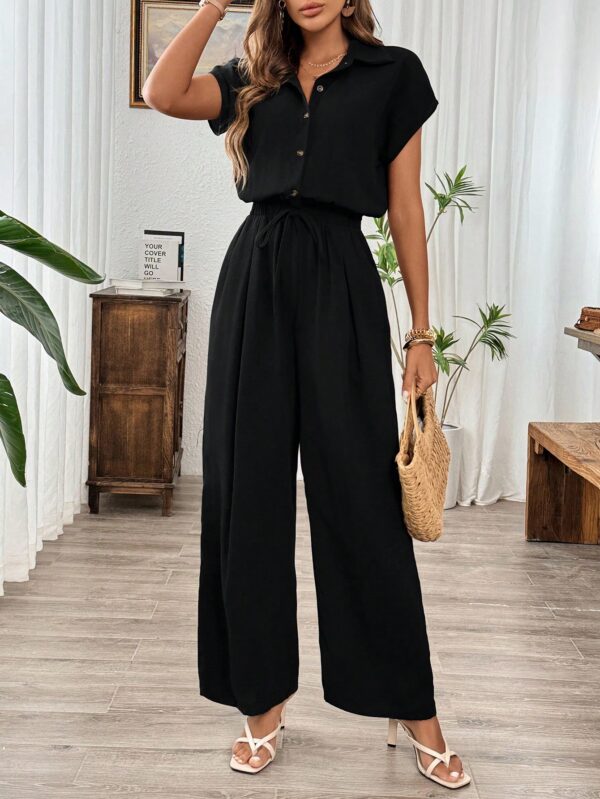 Mono Casual de Lino para Verano, Pierna Ancha y Cintura Elástica - Image 4