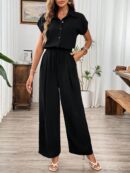 Mono Casual de Lino para Verano, Pierna Ancha y Cintura Elástica